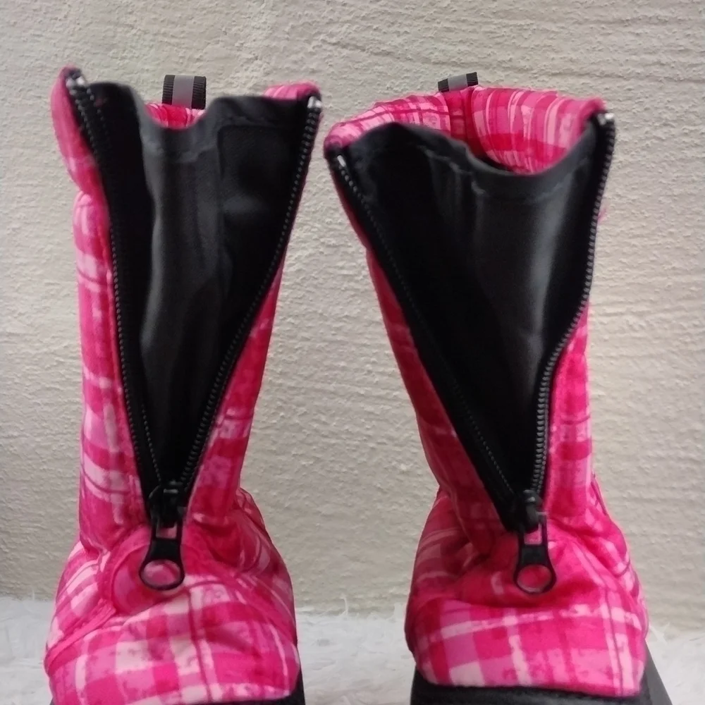 Northside Thermopile Black Pink Plaid Upper Zipper Front Step In Snow Boot Shoe